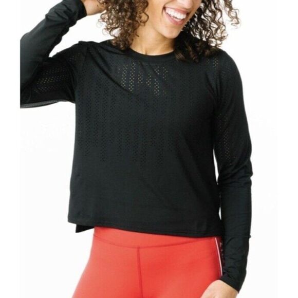 Zyia Active Black Chillcicle Perforated Laser Cut Crop Long Sleeve Shirt Top XL - Picture 3 of 10